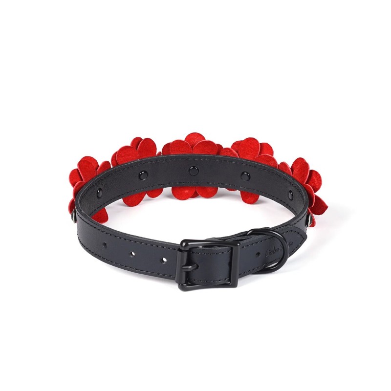 Ошейник с поводком Liebe Seele Flower Rhythm - Black and Red Leather Flowers collar with Leash