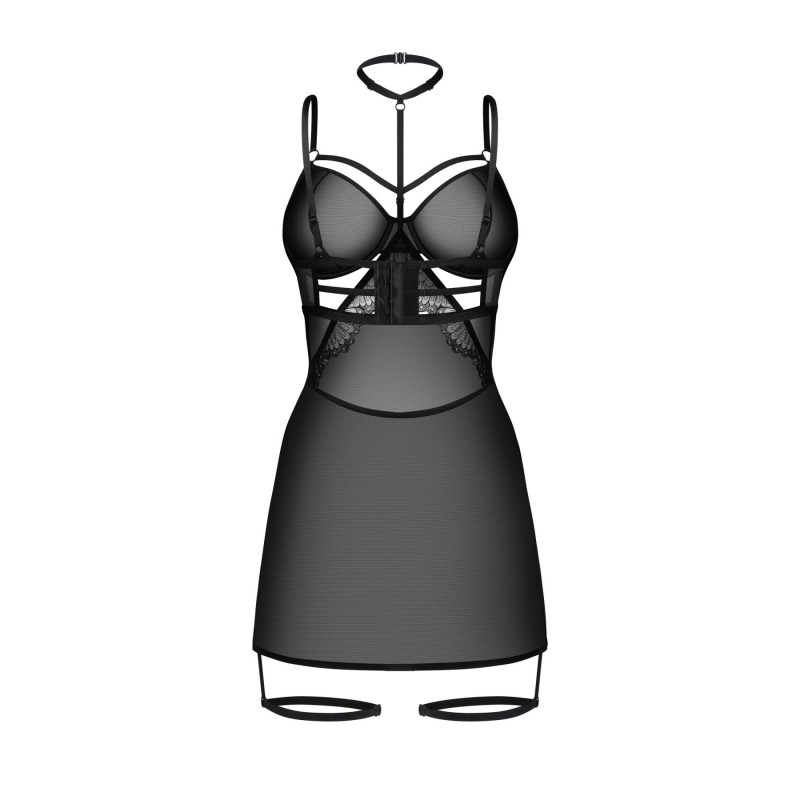 Бебі-дол Obsessive Arrowel Black chemise 2XL/3XL, з декоративним чокером та гартерами