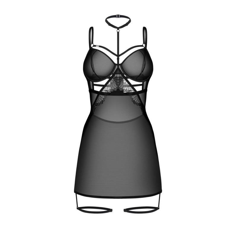 Бебі-дол Obsessive Arrowel Black chemise 2XL/3XL, з декоративним чокером та гартерами