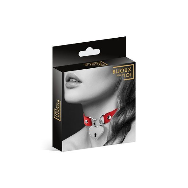 Чокер з замочком-сердечком Bijoux Pour Toi - HEART LOCK Red, екошкіра