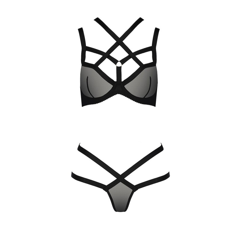 Комплект білизни Passion Exclusive HAGAR SET S/M, black, стрепи, трусики та ліф