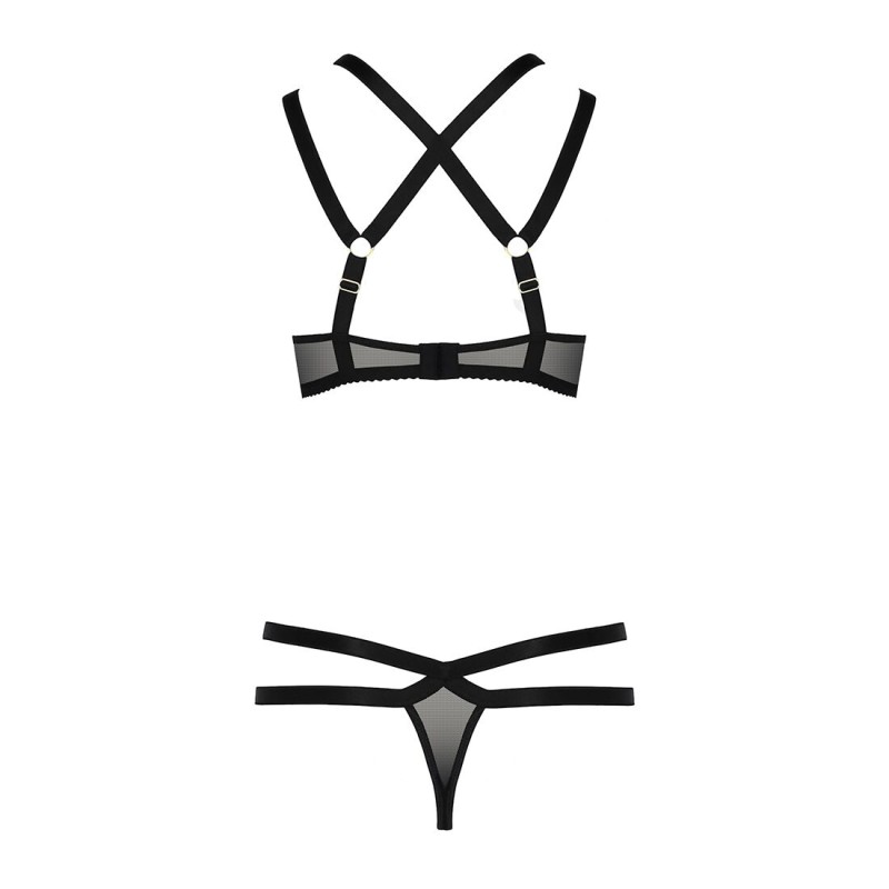 Комплект білизни Passion Exclusive HAGAR SET S/M, black, стрепи, трусики та ліф