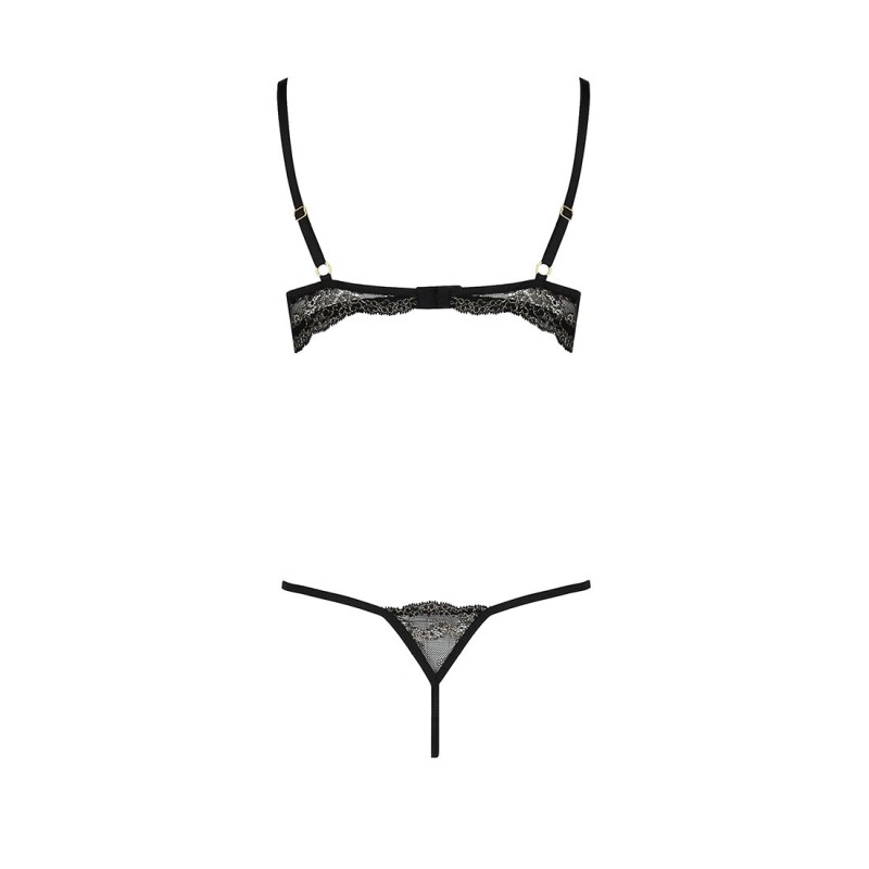 Комплект білизни Passion Exclusive VALERY SET OpenBra L/XL, black, стрепи, трусики, відкритий ліф