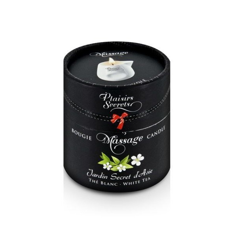 Масажна свічка Plaisirs Secrets White Tea (80 мл) подарункова упаковка, керамічний посуд