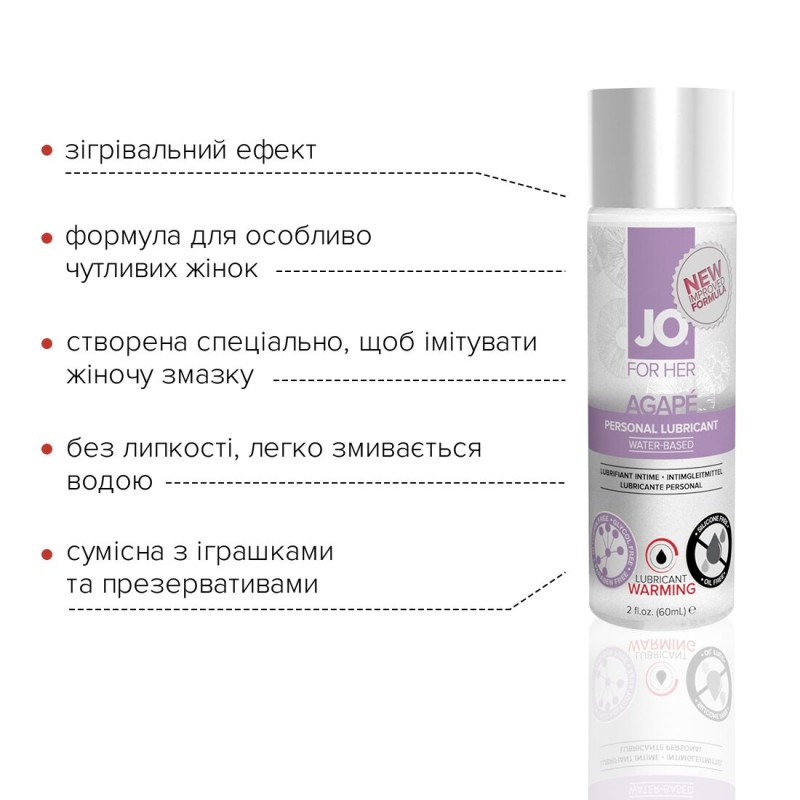 Розігрівальна змазка JO AGAPE — WARMING (60 мл) без гліцерину, гліколю та парабенів
