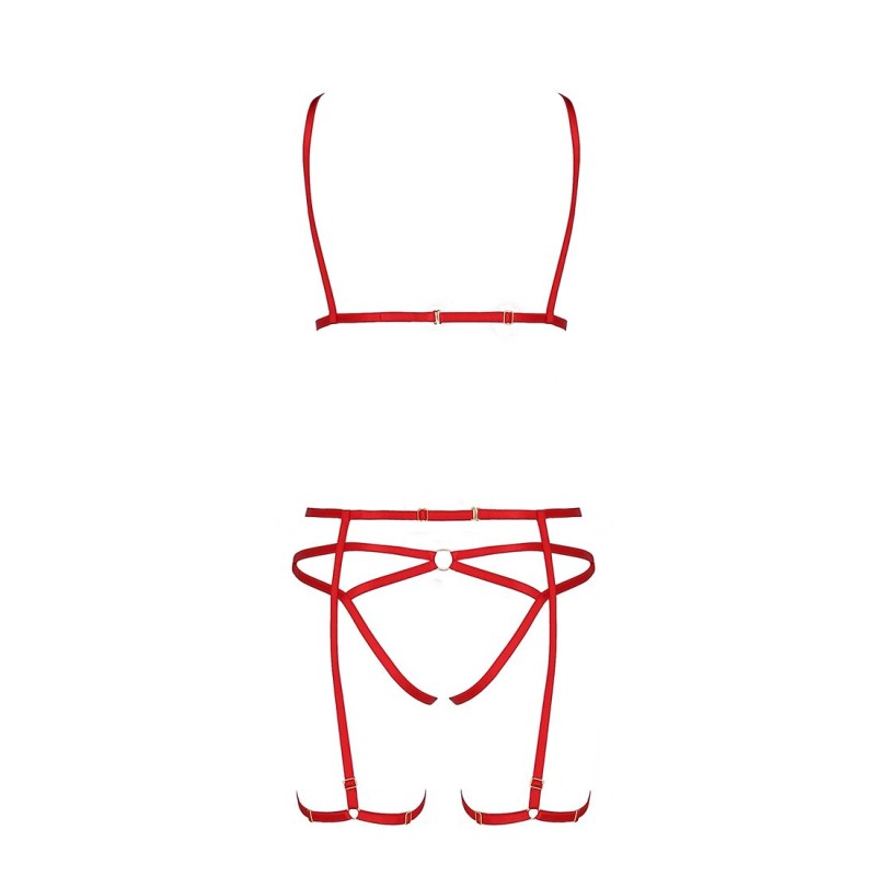 Комплект білизни Passion Exclusive MAGALI SET OpenBra S/M, red, стрепи, ліф, трусики і пояс