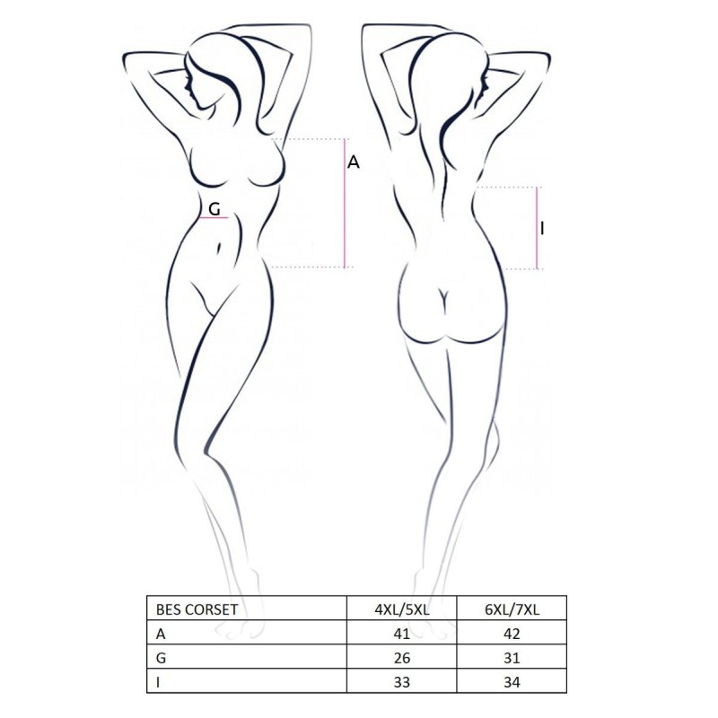 Корсет під латекс з пажами Passion BES CORSET 4XL/5XL, black, стрінги, шнурівка