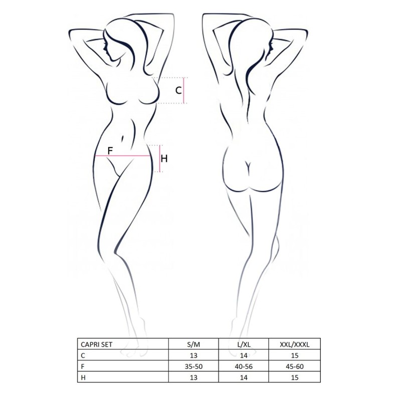 Комплект білизни під латекс Passion CAPRI SET XXL/XXXL black, міні-бікіні, стрінги, пояс для панчіх