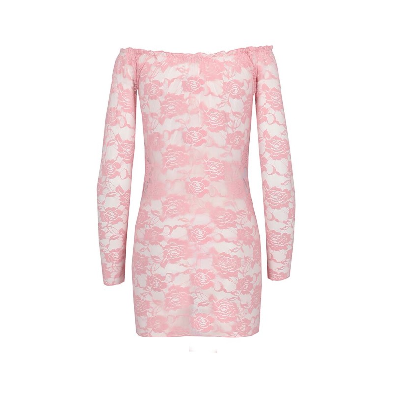 Прозора сорочка з довгим рукавом Passion YOLANDA CHEMISE XXL/XXXL, pink, трусики
