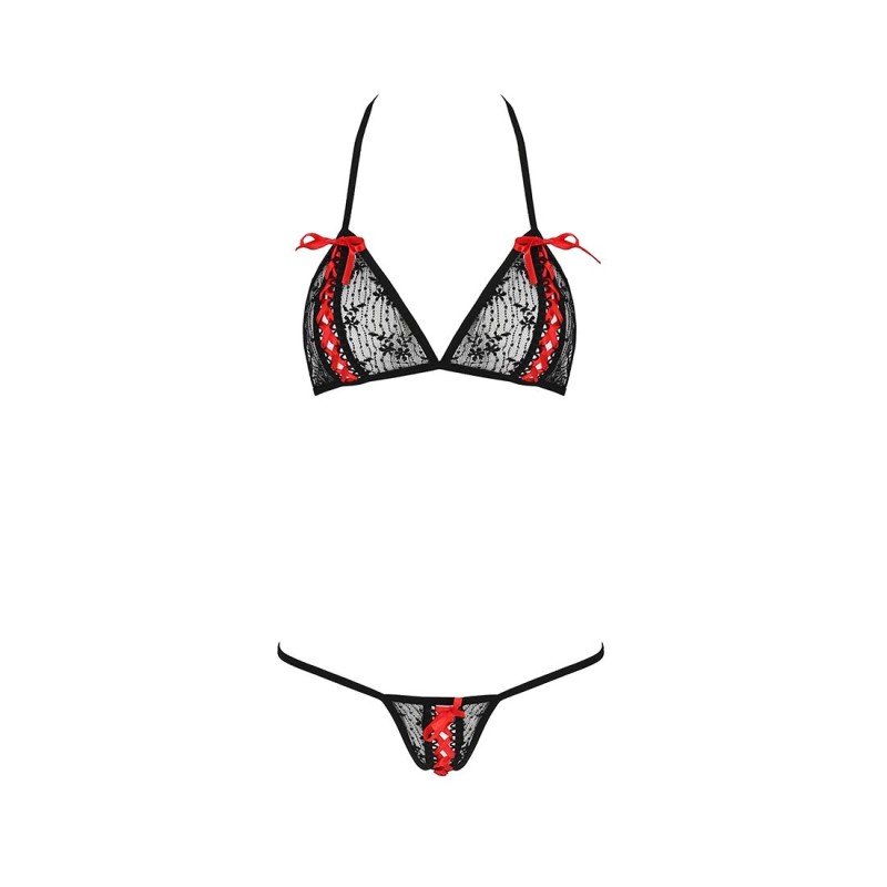 Комплект білизни Passion MELISSA BIKINI XXL/XXXL, black, ліф зі шнурівкою і трусики-стрінги