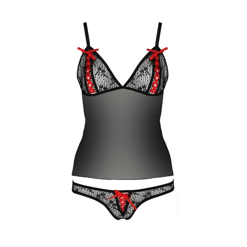 Комплект білизни Passion MELISSA SET S/M, black, ліф-сорочка зі шнурівкою і трусики