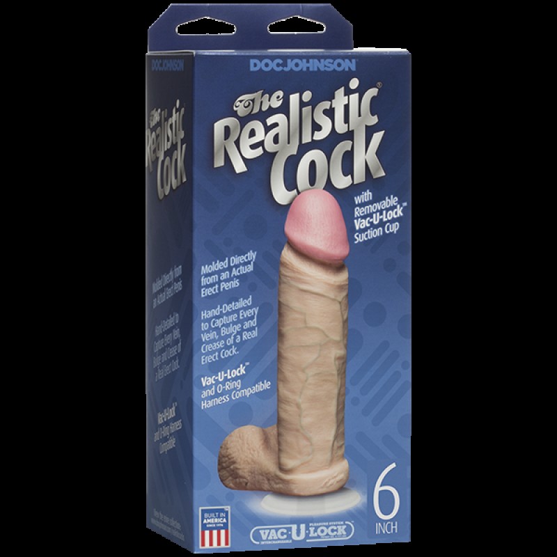 Фалоімітатор Doc Johnson The Realistic Cock 6 inch White - PVC, Vack-U-Lock, діаметр 4,3 см