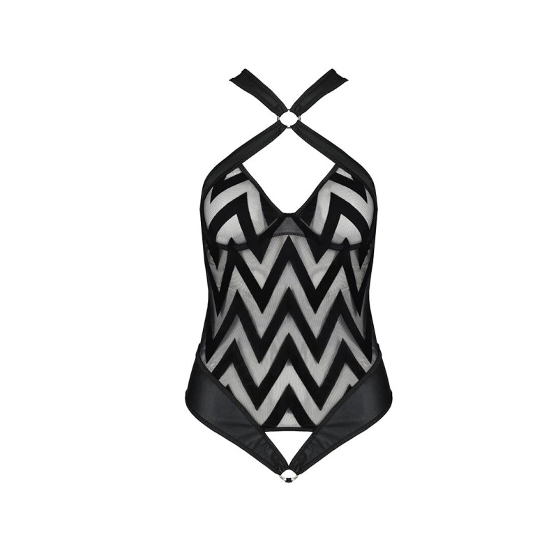 Сітчастий боді з халтером та ритмічним малюнком Passion Hima Body L/XL, black