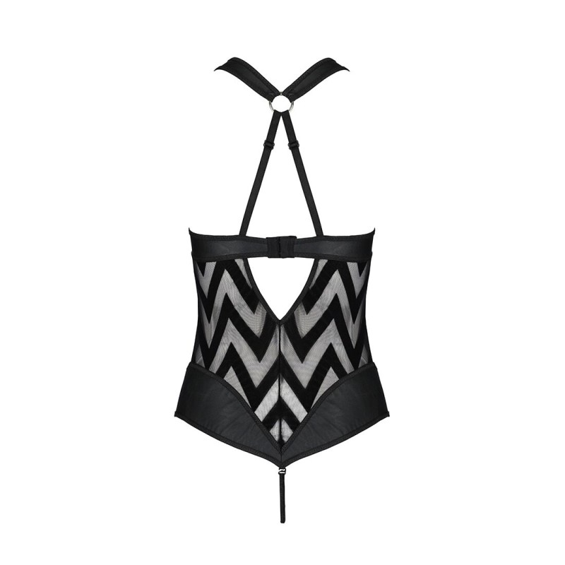 Сетчатый боди с халтером и ритмичным рисунком Passion Hima Body S/M, black