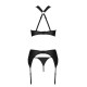 Сетчатый набор с узором, бюстгальтер, трусики, пояс для чулок Passion HIMA SET S/M black