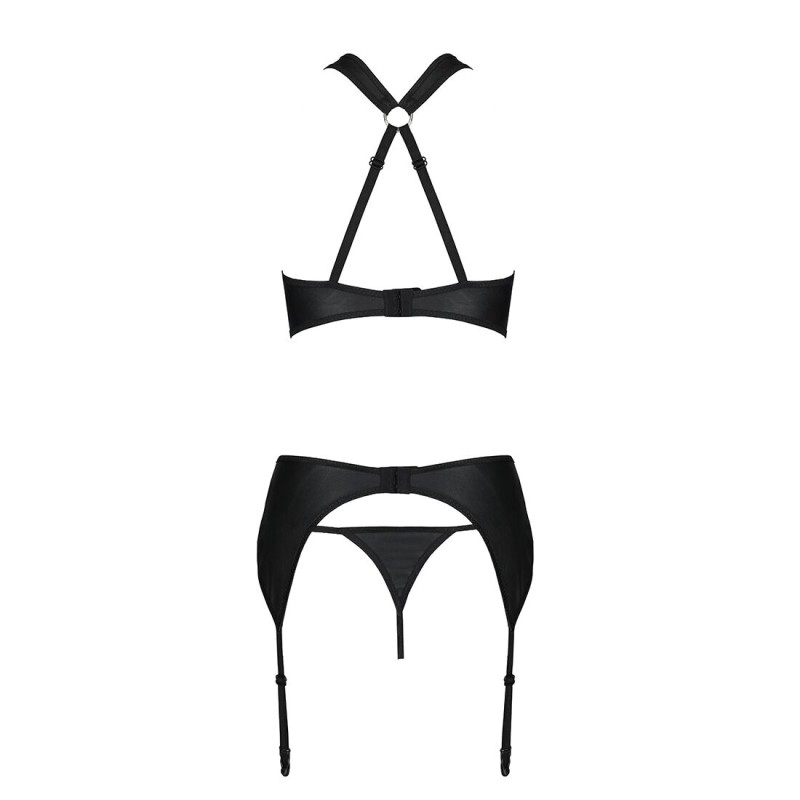Сетчатый набор с узором, бюстгальтер, трусики, пояс для чулок Passion HIMA SET XXL/XXXL black
