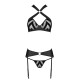 Сетчатый набор с узором, бюстгальтер, трусики, пояс для чулок Passion HIMA SET XXL/XXXL black