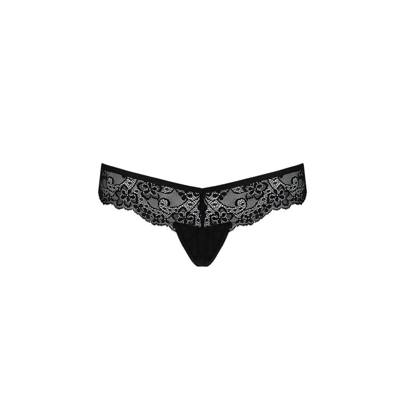 Мереживні трусики-танга з атласним бантиком Passion NAJA THONG S/M, black