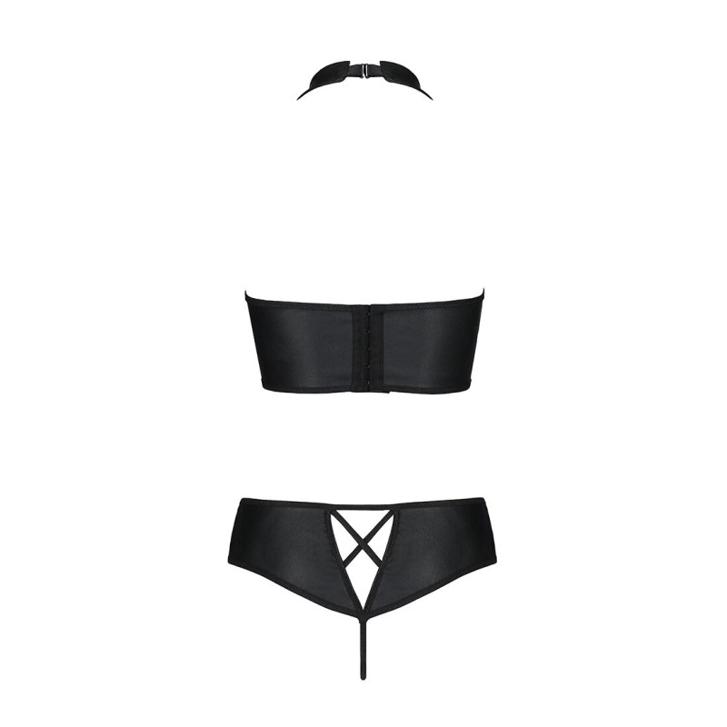 Комплект из эко-кожи Passion NANCY BIKINI L/XL, black, бра и трусики с имитацией шнуровки
