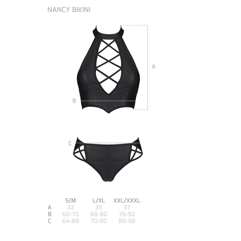 Комплект из эко-кожи Passion NANCY BIKINI L/XL, black, бра и трусики с имитацией шнуровки
