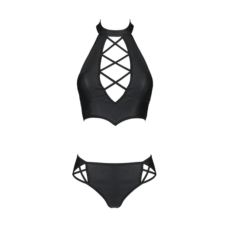 Комплект из эко-кожи Passion NANCY BIKINI XXL/XXXL, black, бра и трусики с имитацией шнуровки