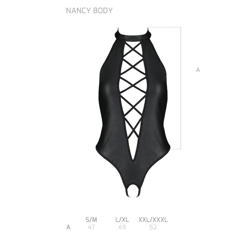 Боди из эко-кожи с имитацией шнуровки и открытым доступом Passion NANCY BODY L/XL, black