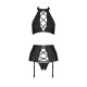 Комплект из эко-кожи имитация шнуровки Passion NANCY SET XXL/XXXL black топ трусики пояс для чулок