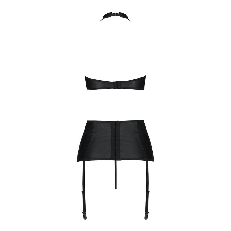 Комплект из эко-кожи имитация шнуровки Passion NANCY SET XXL/XXXL black топ трусики пояс для чулок