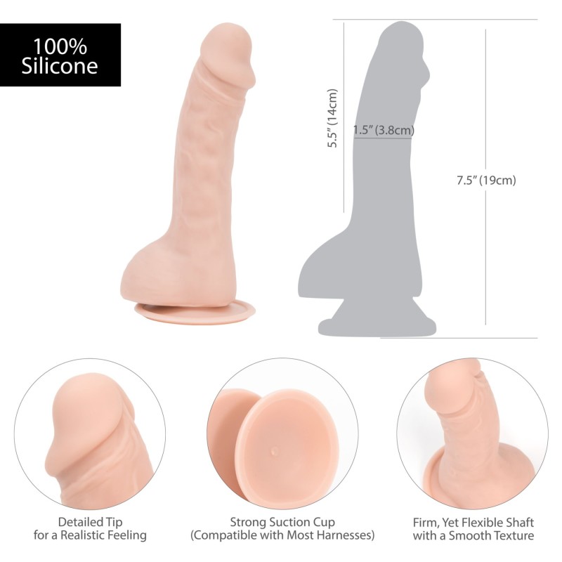 Вигнутий фалоімітатор на присосці ADDICTION — BRAD 7,5″ Dildo With Balls, Beige