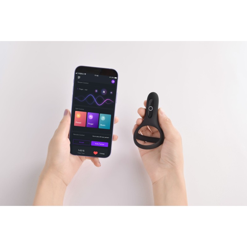 Подвійне ерекційне кільце Fun Town Rise Black, керування зі смартфона