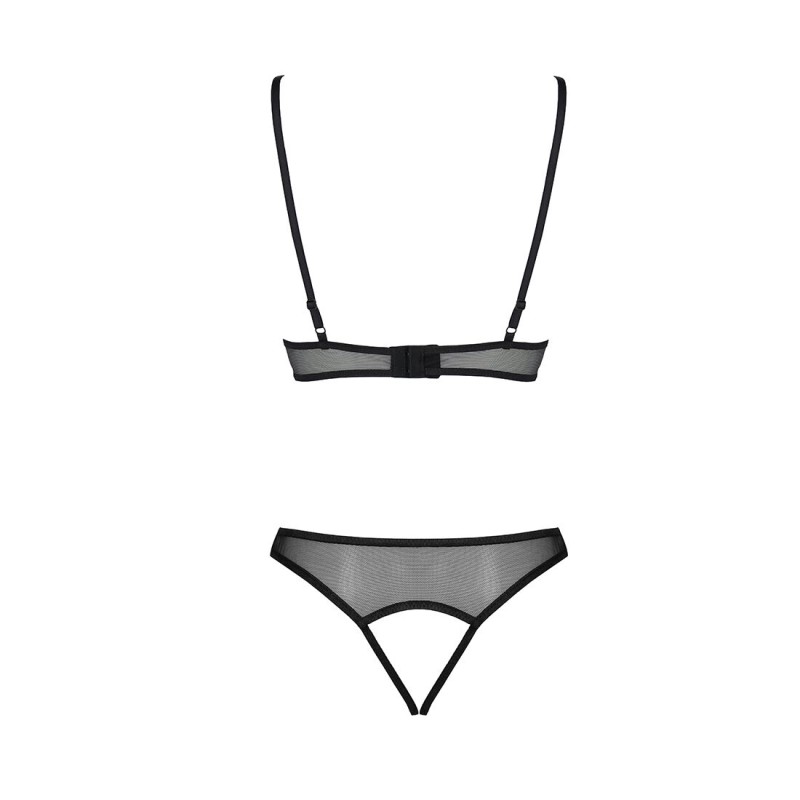 Комплект із бралету з ажурним ліфом та відкритими трусиками Passion CHRISTA SET Open Bra S/M black