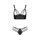 Комплект з екошкіри з люверсами та ремінцями Passion MALWIA BIKINI S/M, black, бра та трусики