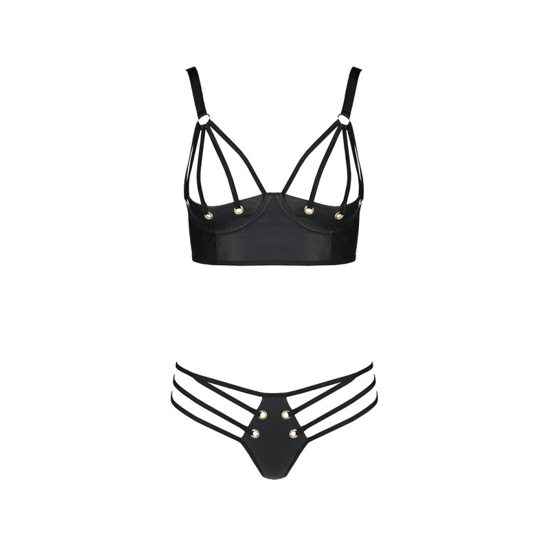 Комплект из эко-кожи с люверсами и ремешками Passion MALWIA BIKINI XXL/XXXL, black, бра и трусики