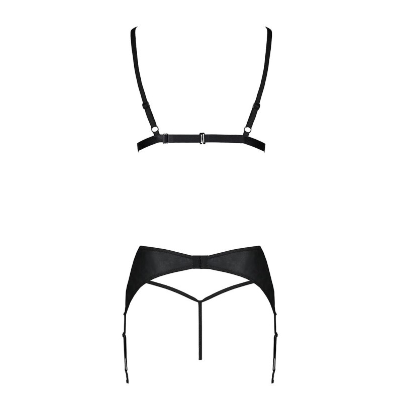 Комплект з екошкіри Passion MILEY SET L/XL, black, трусики, бюстгальтер, пояс для панчіх