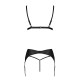 Комплект з екошкіри Passion MILEY SET L/XL, black, трусики, бюстгальтер, пояс для панчіх