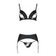 Комплект из эко-кожи Passion MILEY SET XXL/XXXL, black, трусики, бюстгальтер, пояс для чулок