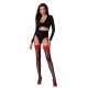 Чулки Passion ST120 3/4 black-red, на ажурной силиконовой резинке, изысканный декор и люрекс