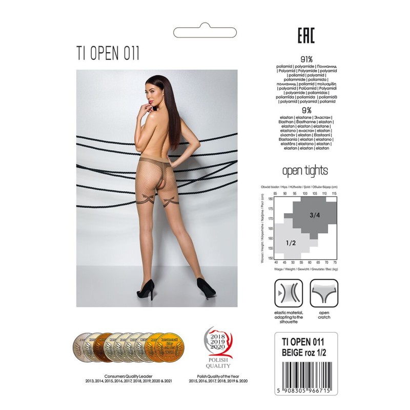 Тілесні колготки з відкритим доступом, контрастні шортики Passion TIOPEN 011 3/4 (20 den), beige