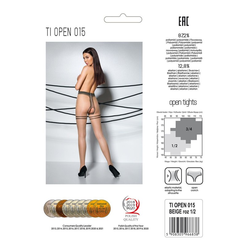 Телесные колготки с доступом, контрастная двойная резинка Passion TIOPEN 015 3/4 (20 den), beige