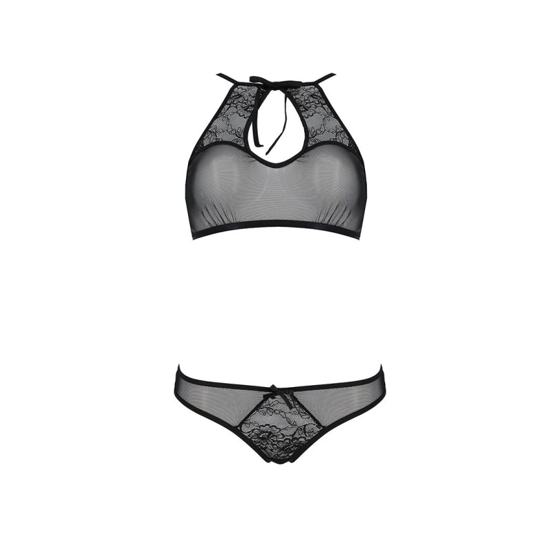 Комплект: бра, трусики с ажурным декором и открытым шагом Passion URSULA SET S/M, black