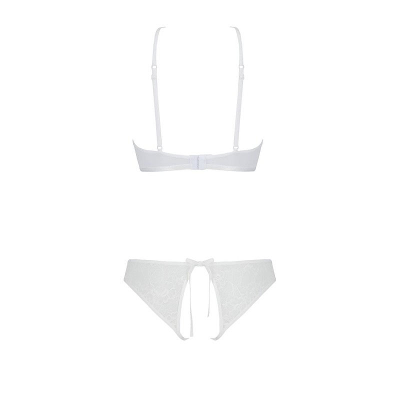 Комплект із бра, трусиків з ажурним декором та відкритим кроком Passion URSULA SET S/M, white