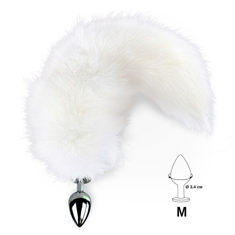 Металева анальна пробка з хвостом із натурального хутра Art of Sex size M White fox