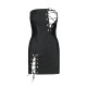 Мінісукня з екошкіри Passion CELINE CHEMISE L/XL, black, шнурівка, трусики в комплекті