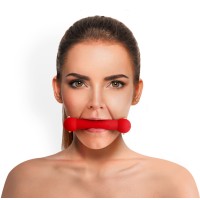 Кляп-палиця на ременях Art of Sex – Gag Stick Silicon, червоний, натуральна шкіра