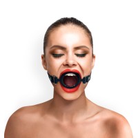Кляп-розширювач силіконове кільце Art of Sex – Gag Ring, чорний, натуральна шкіра