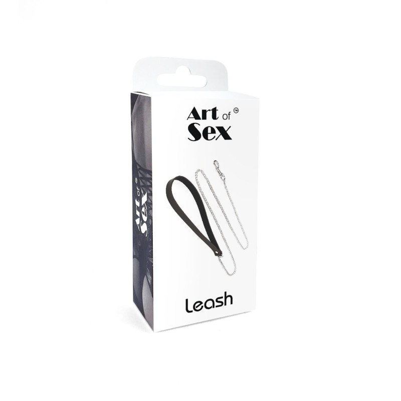 Поводок на цепочке из натуральной кожи Art of Sex - Leash, цвет Черный