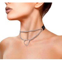 Чокер на шию Серце Art of Sex - Paris, з натуральної шкіри, колір Чорний