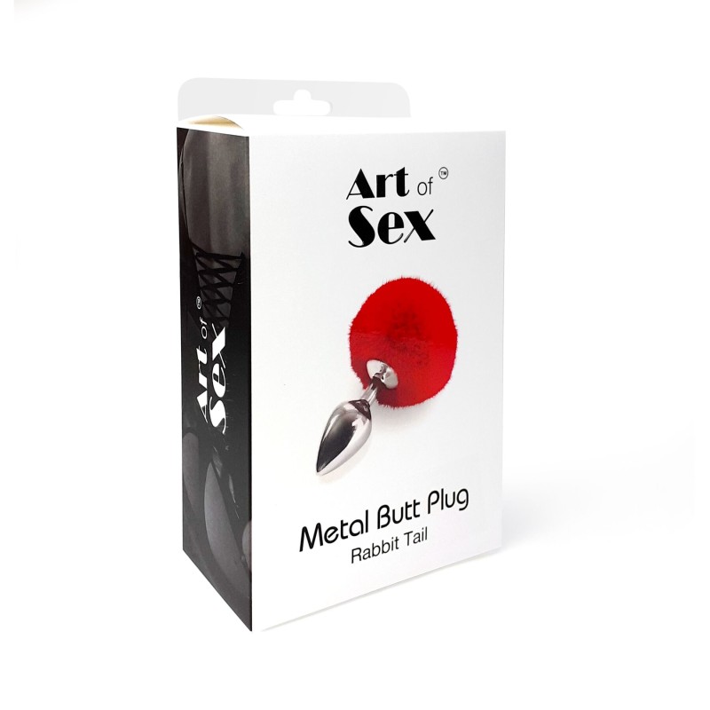 Металлическая анальная пробка М Art of Sex - Metal Butt plug Rabbit Tail Black, диаметр 3,4 см