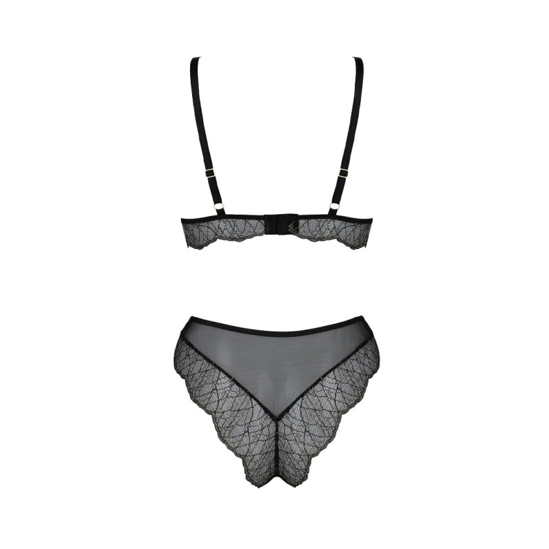 Комплект белья Passion AMBERLY SET 6XL/7XL black, лиф, трусики бразилиана, люрексовая нить