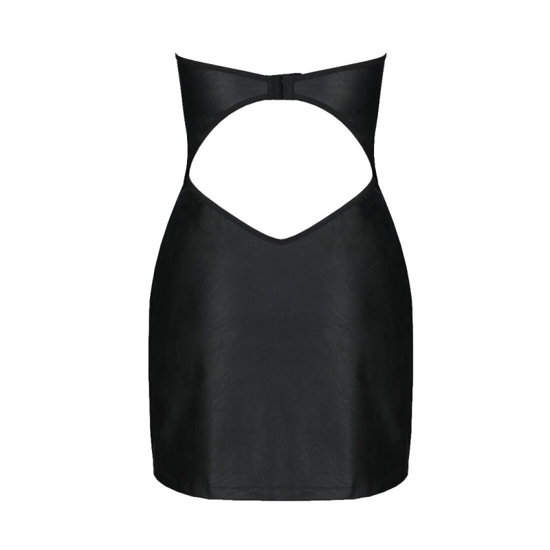 Мінісукня з екошкіри Passion CELINE CHEMISE 4XL/5XL, black, шнурівка, трусики в комплекті
